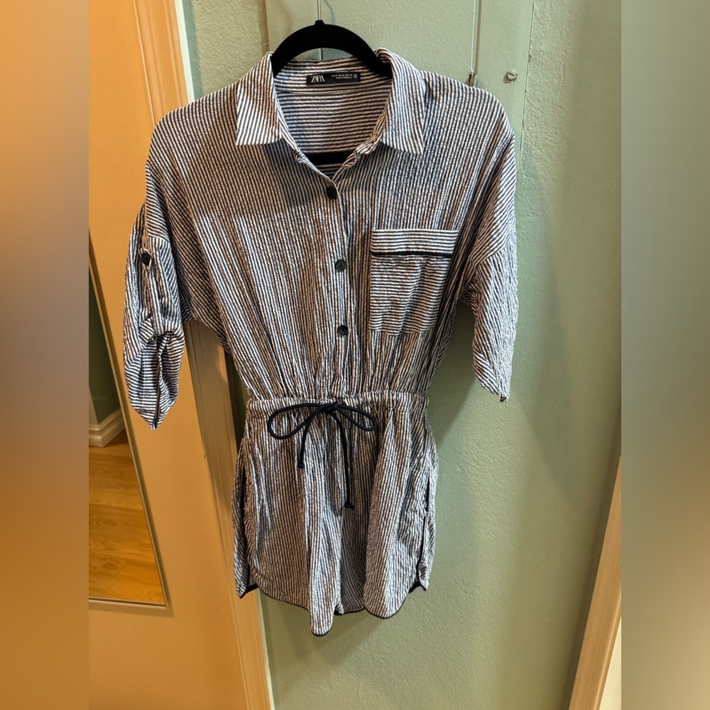 Zara Navy and White Striped Romper